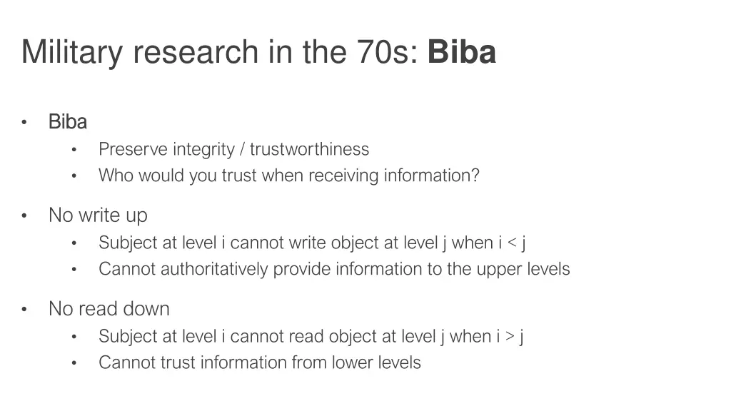 military research in the 70s biba