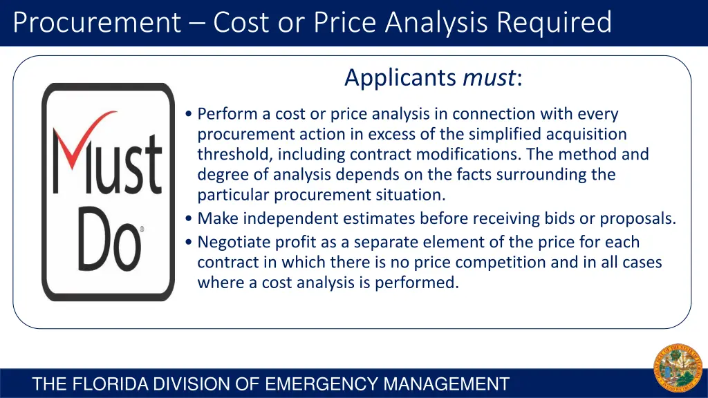 procurement cost or price analysis required