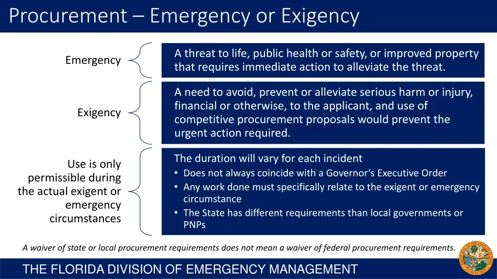 procurement emergency or exigency