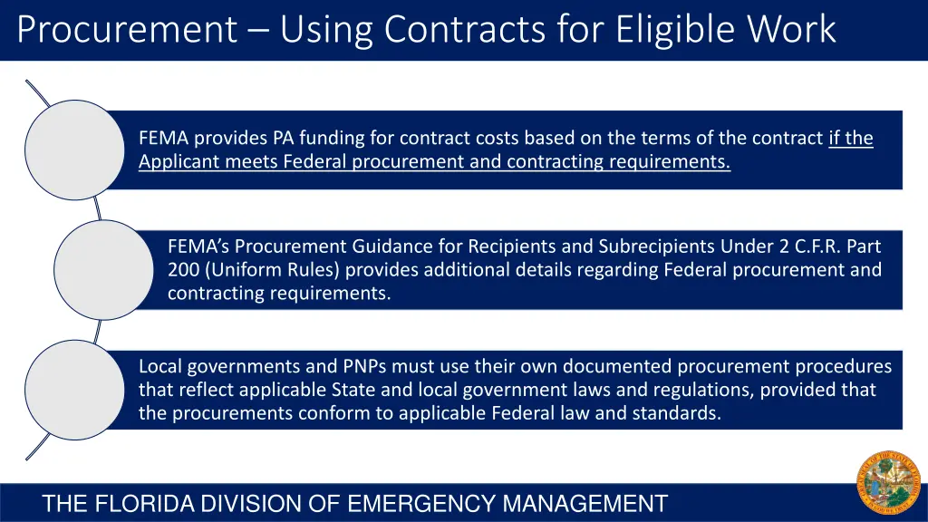 procurement using contracts for eligible work