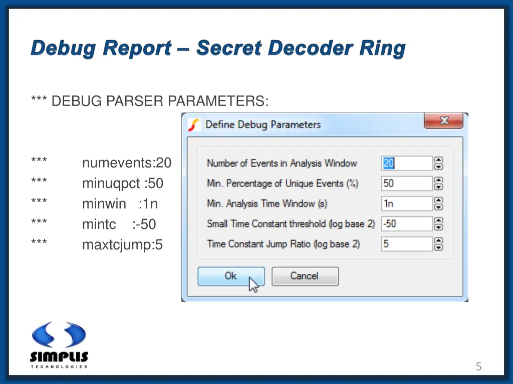 debug parser parameters