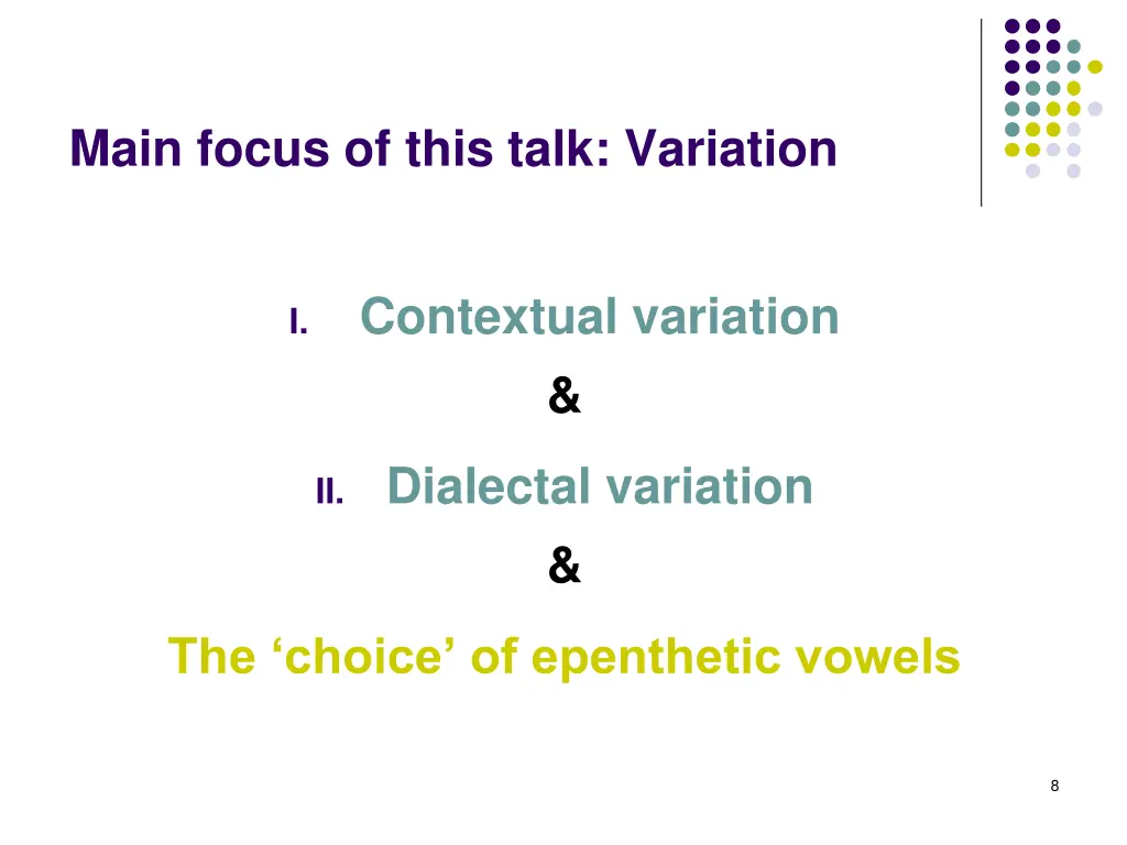 main focus of this talk variation