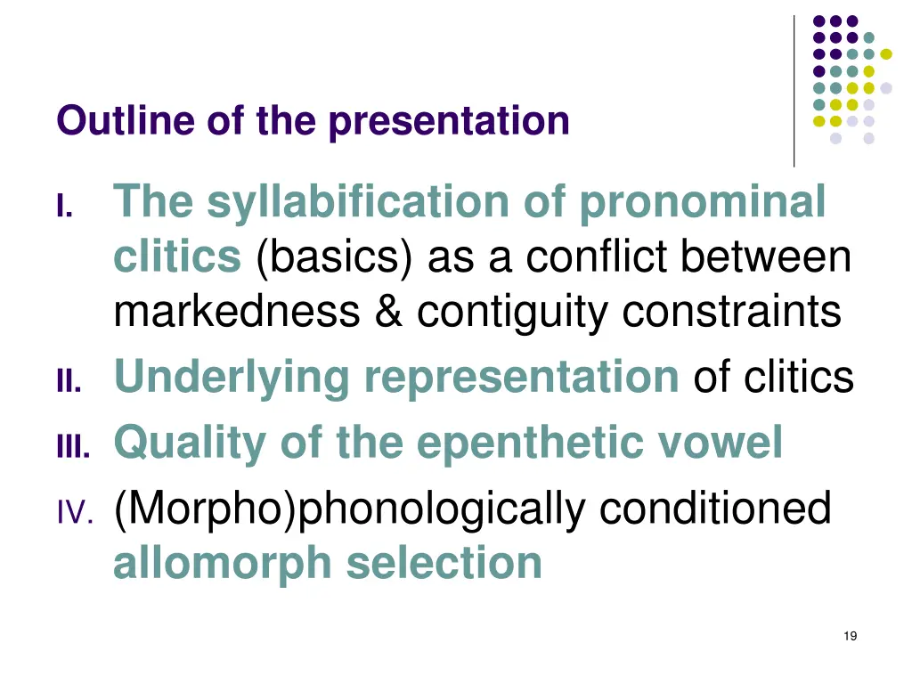 outline of the presentation