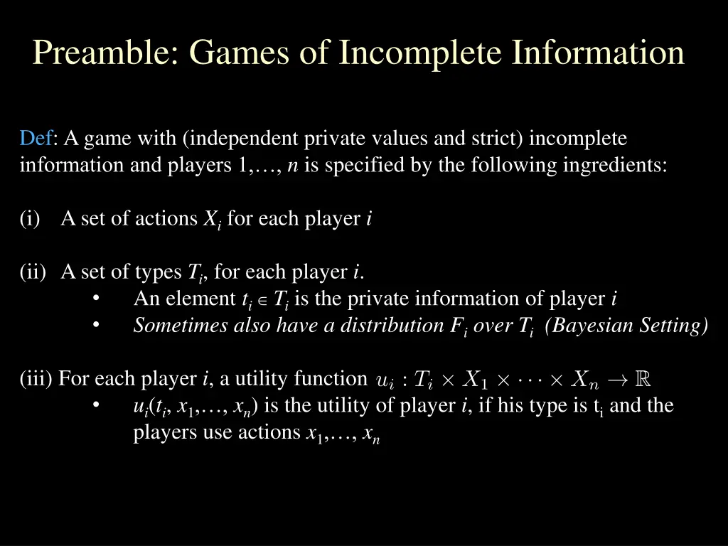 preamble games of incomplete information