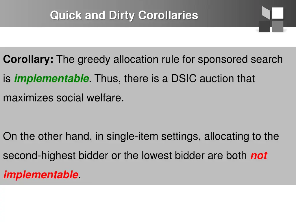 quick and dirty corollaries