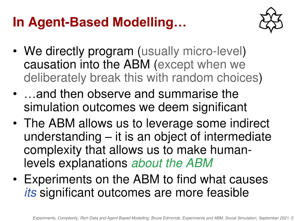 in agent based modelling