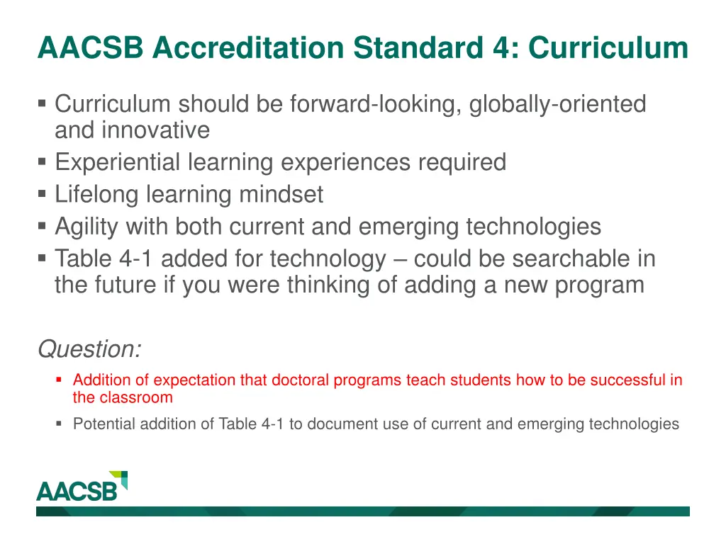 aacsb accreditation standard 4 curriculum