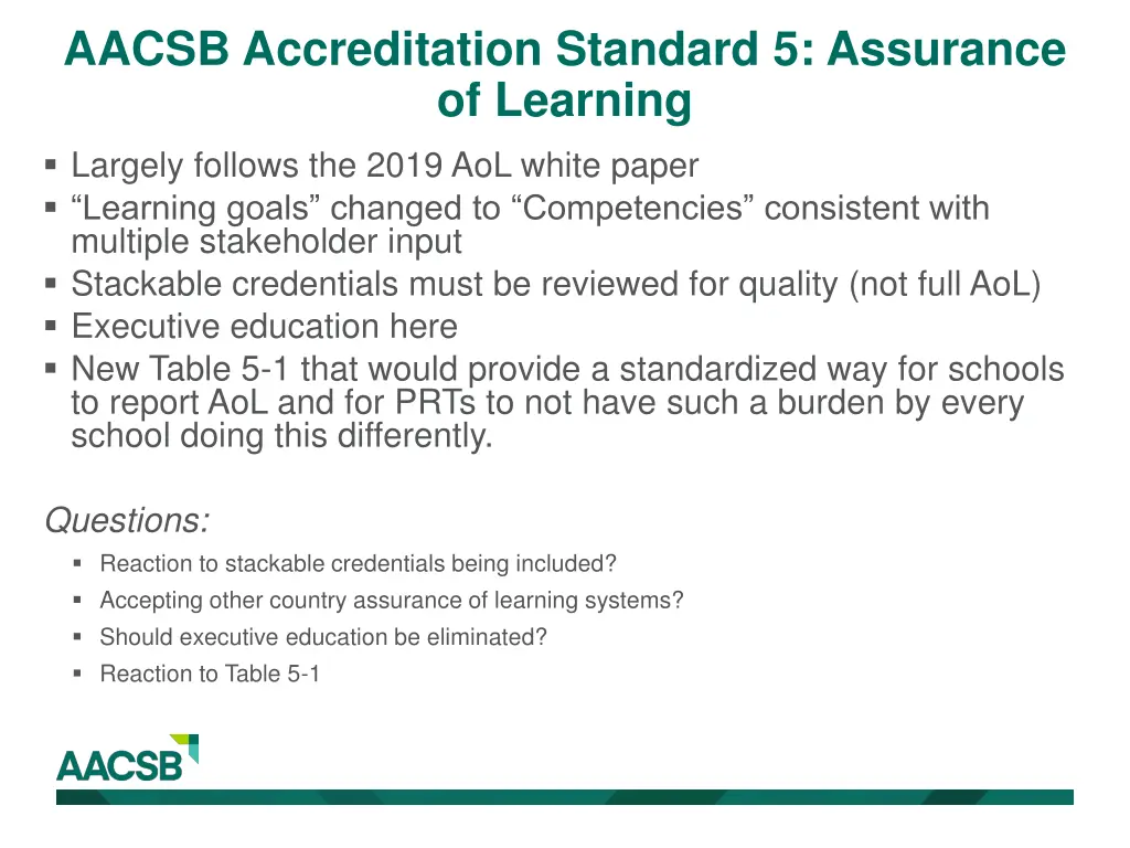 aacsb accreditation standard 5 assurance
