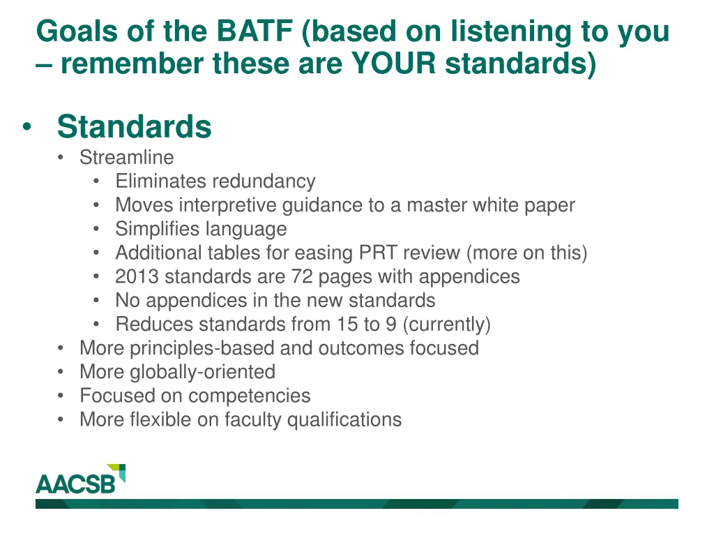 goals of the batf based on listening