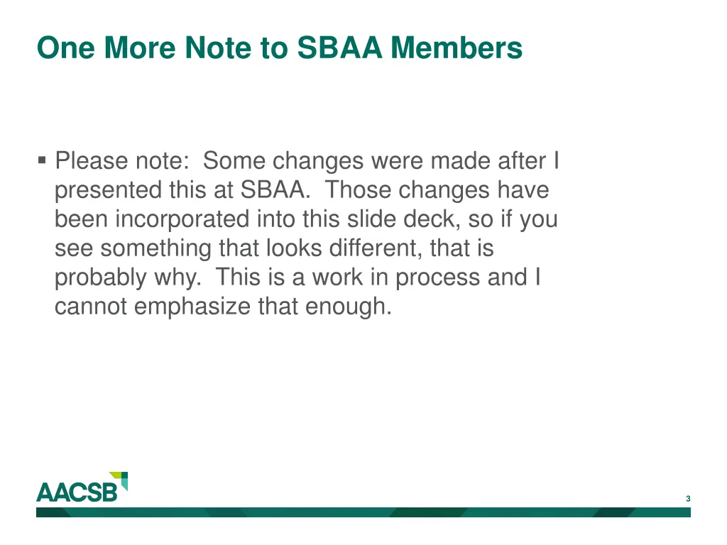 one more note to sbaa members