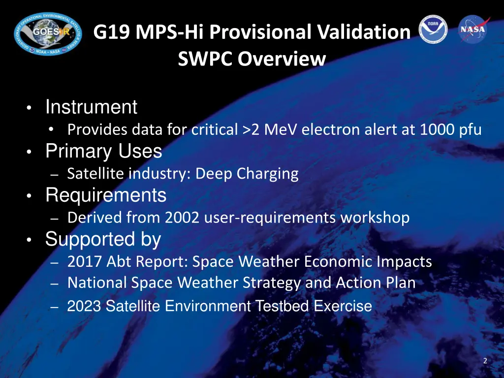 g19 mps hi provisional validation swpc overview