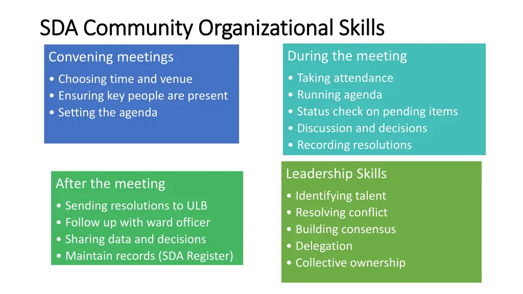 sda community organizational skills sda community
