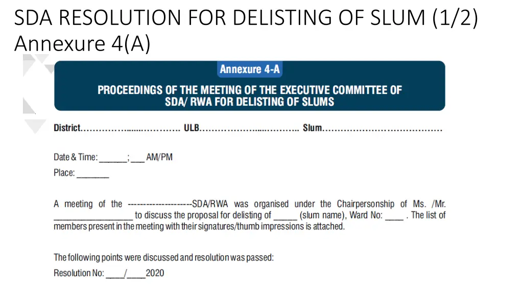sda resolution for delisting of slum 1 2 annexure