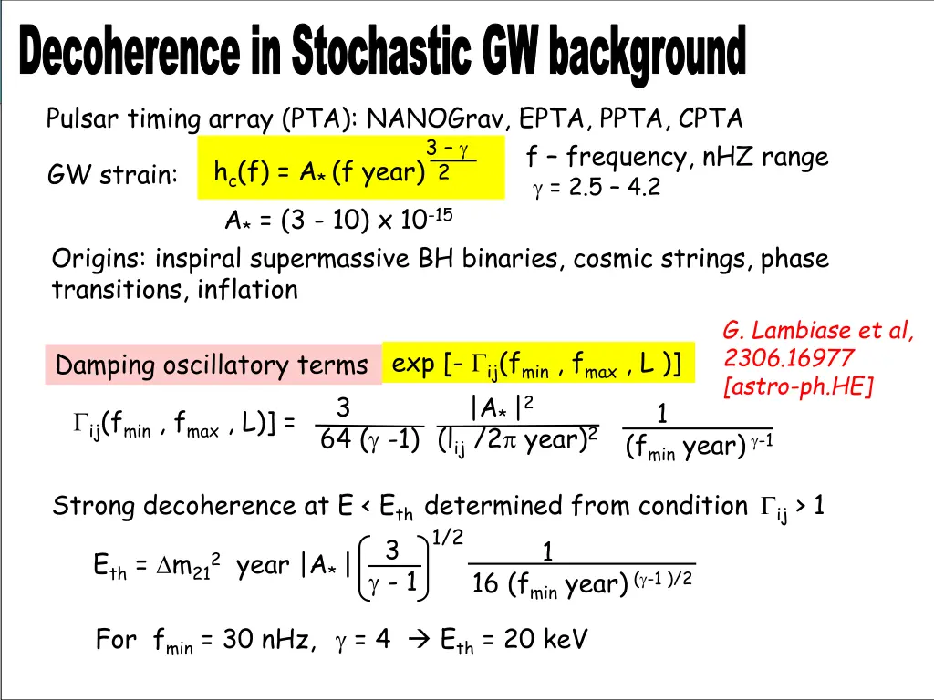 decoherence in stochastic gw background pulsar