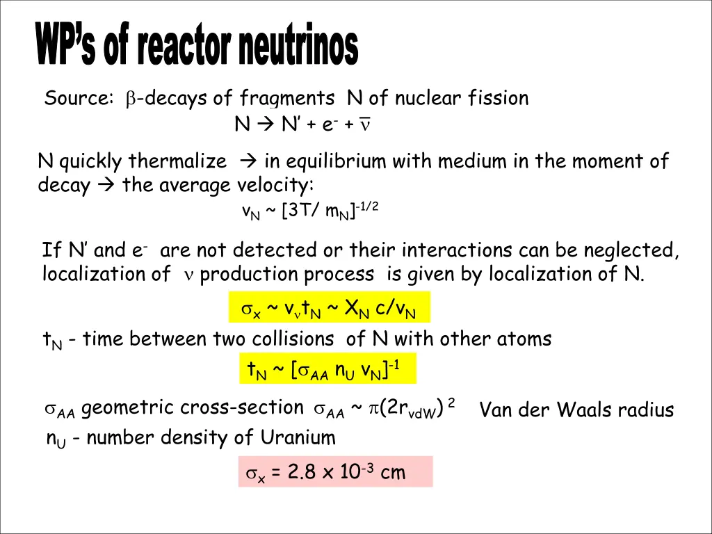 wp s of reactor neutrinos