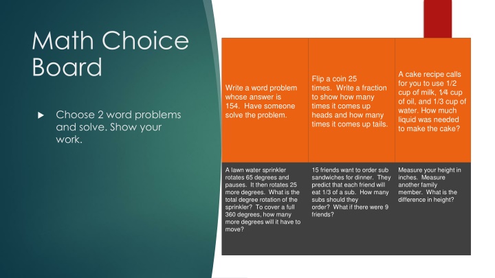 math choice board