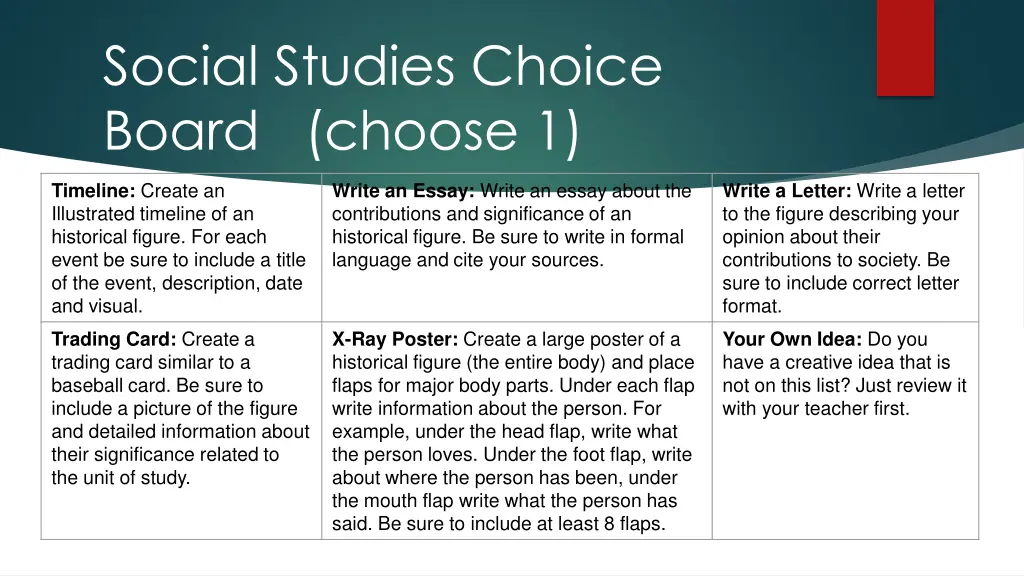 social studies choice board choose 1