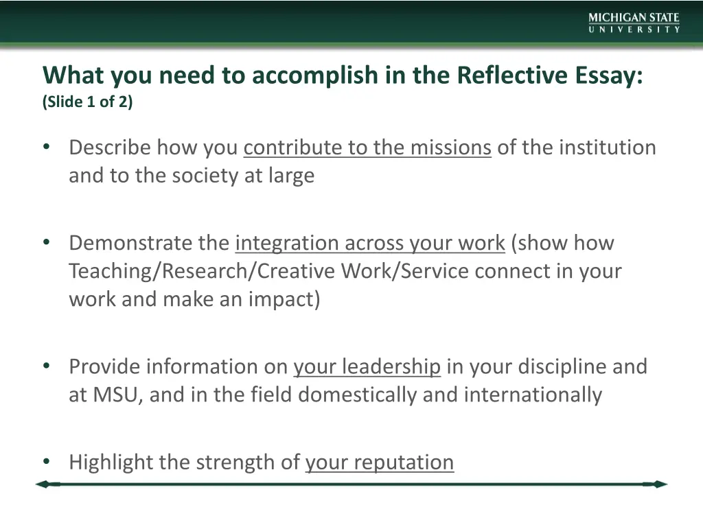what you need to accomplish in the reflective
