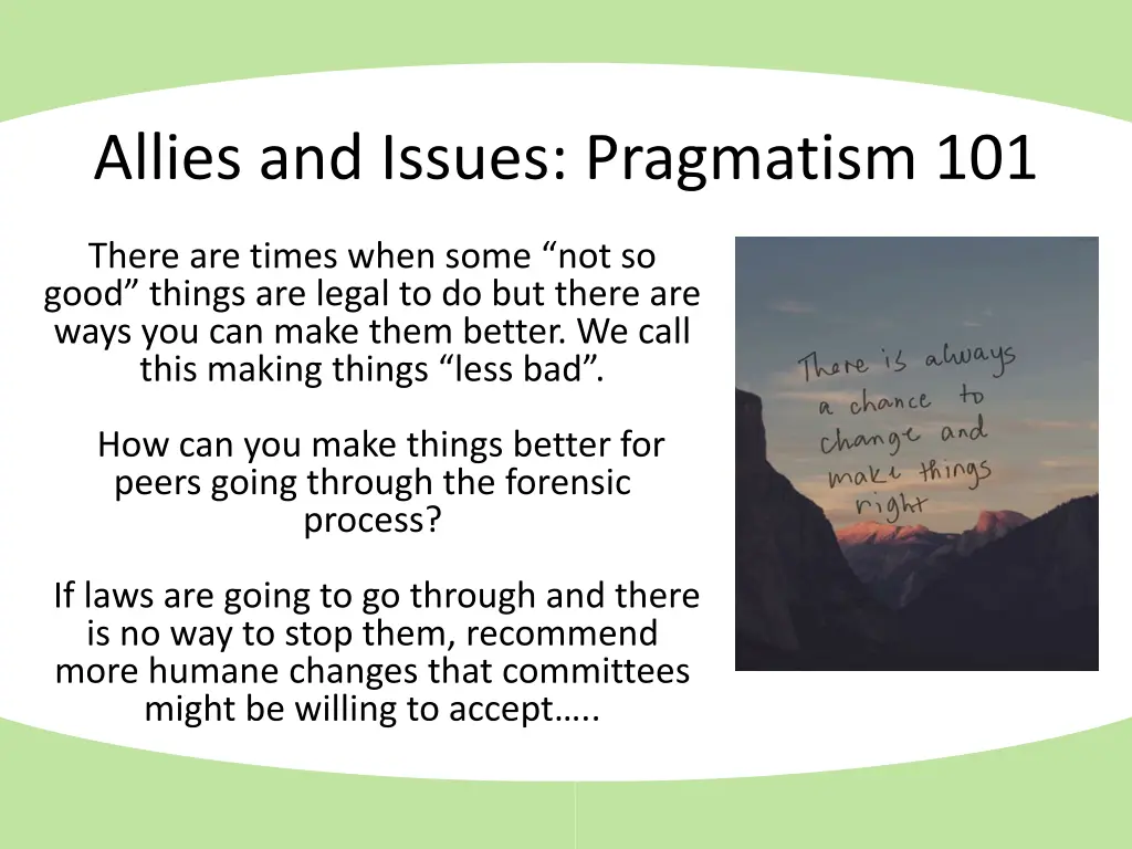 allies and issues pragmatism 101