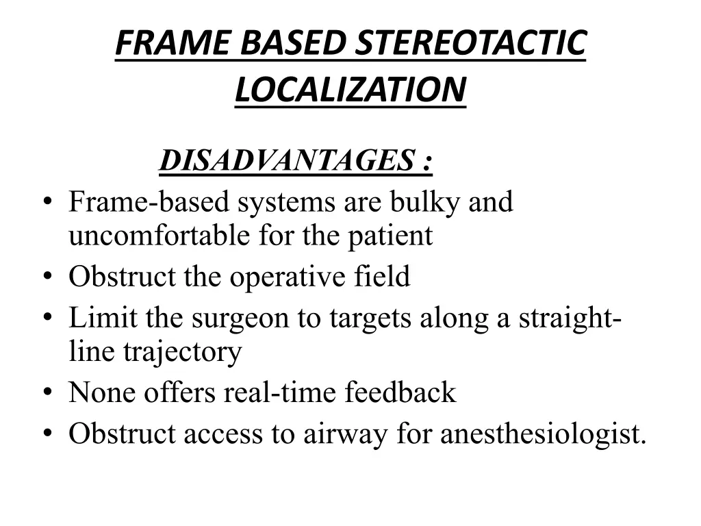 frame based stereotactic localization