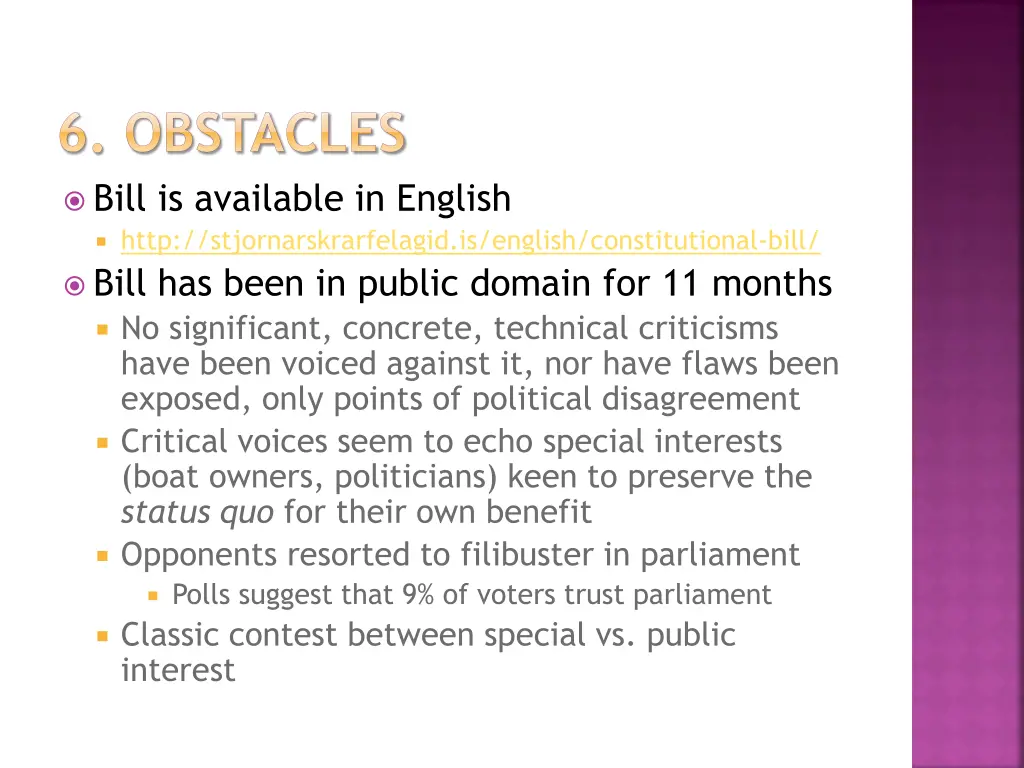 6 obstacles bill is available in english http