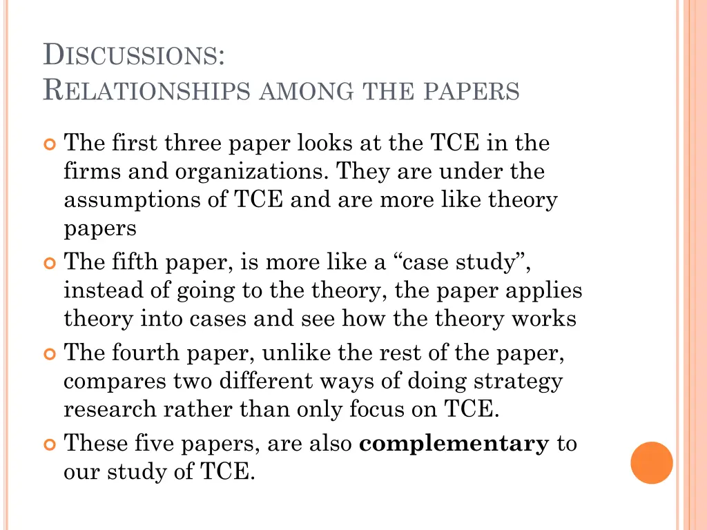 d iscussions r elationships among the papers