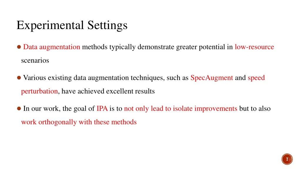 experimental settings 1
