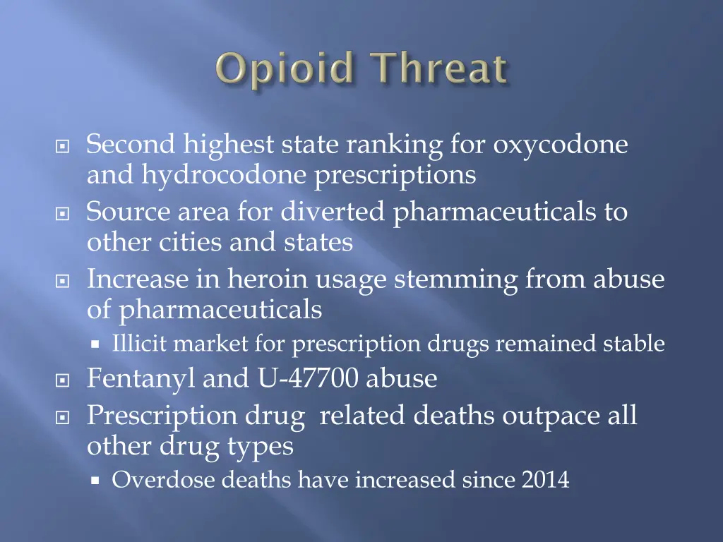 second highest state ranking for oxycodone