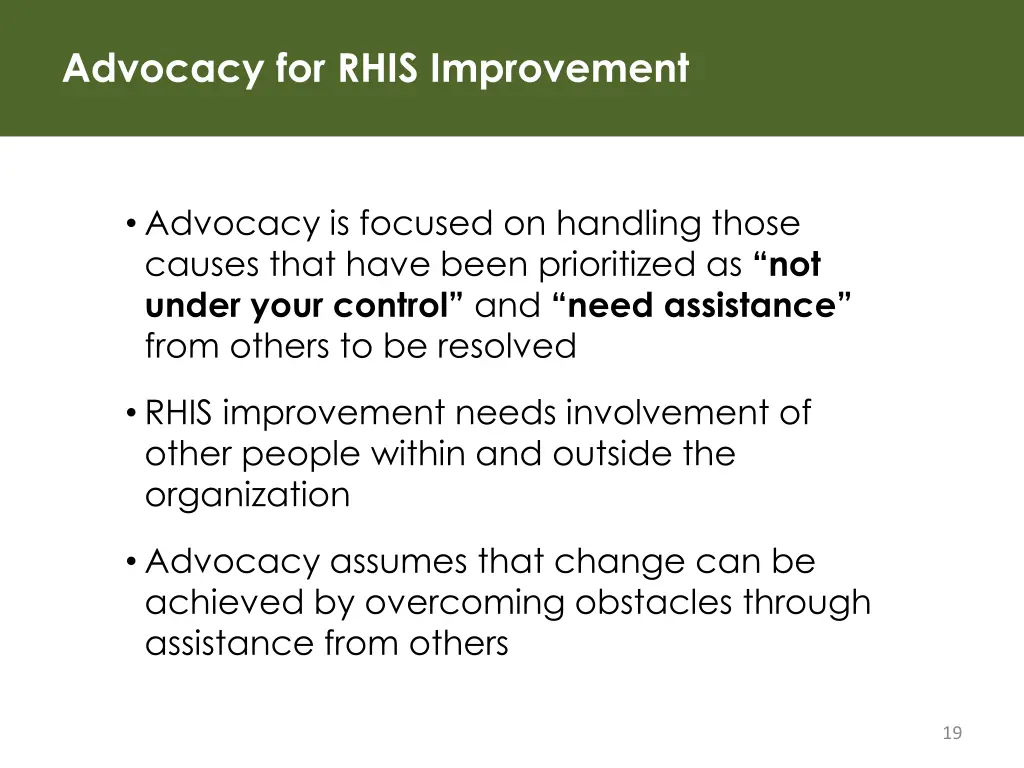 advocacy for rhis improvement