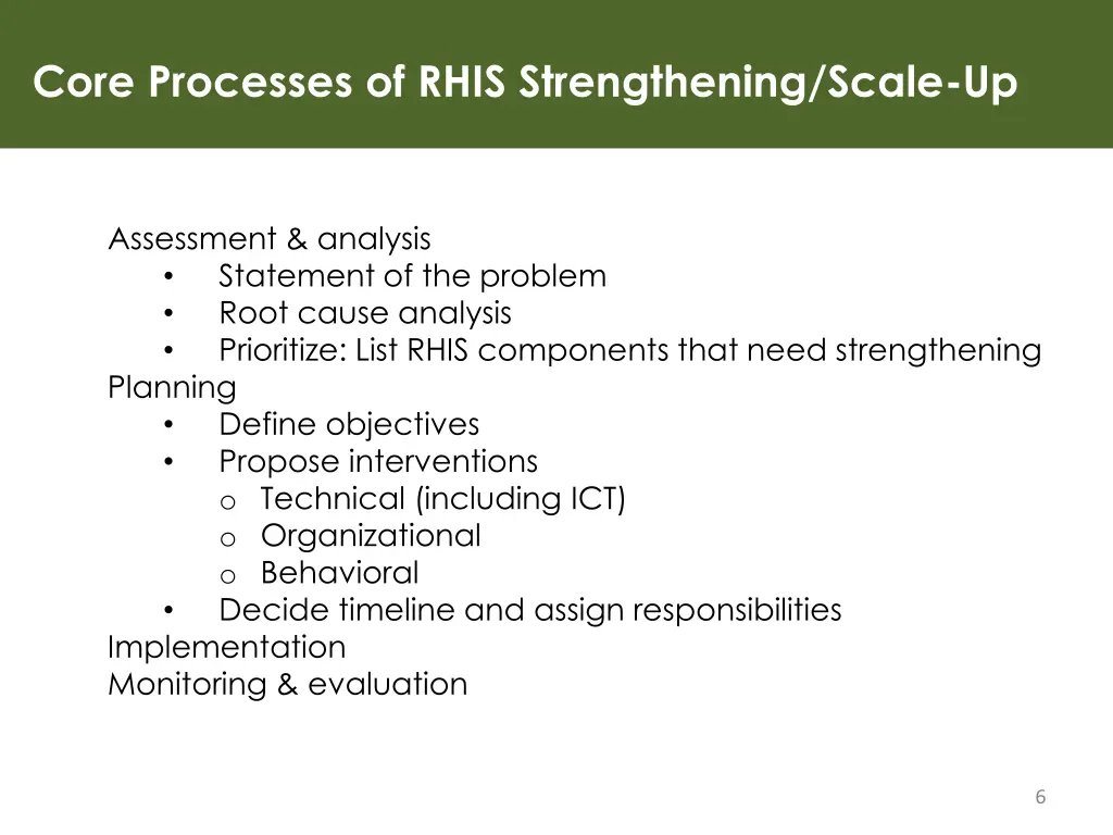 core processes of rhis strengthening scale up