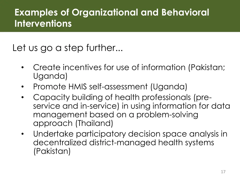 examples of organizational and behavioral