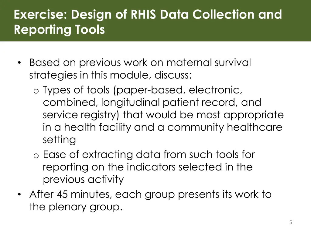 exercise design of rhis data collection