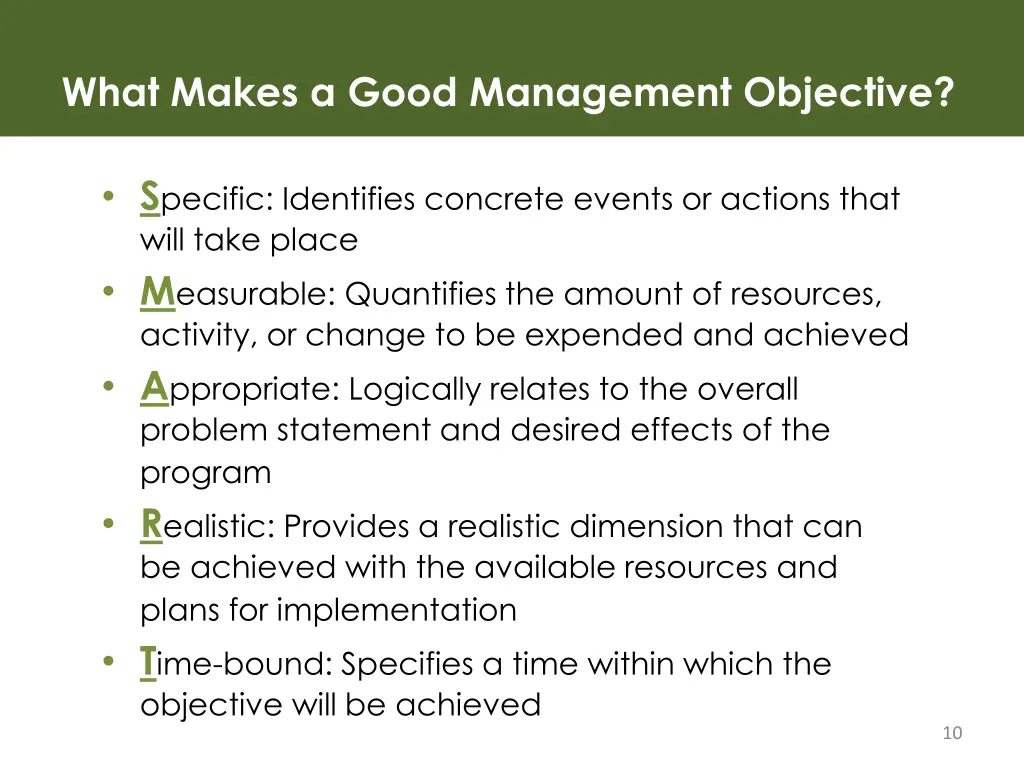 what makes a good management objective
