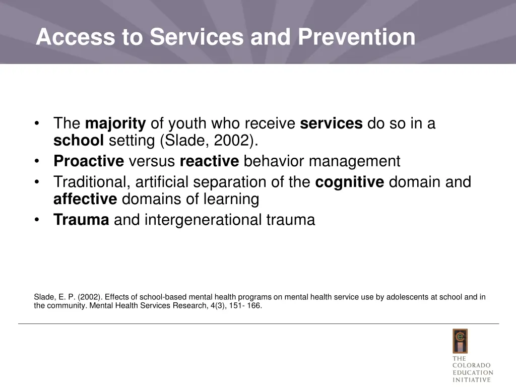 access to services and prevention