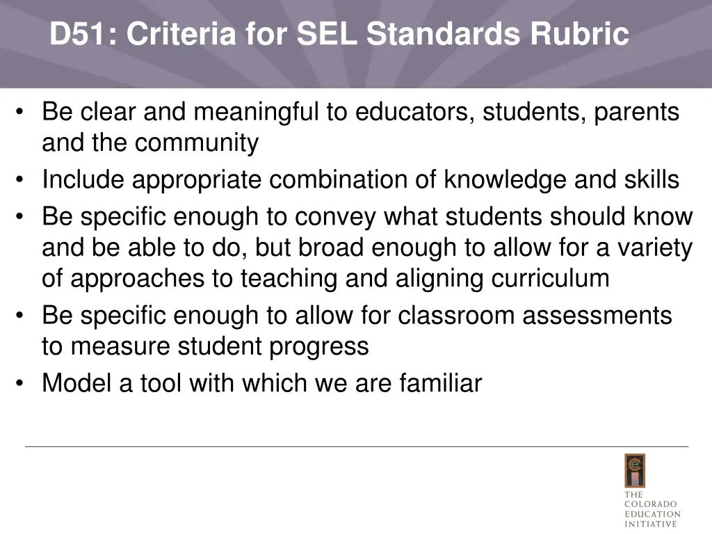 d51 criteria for sel standards rubric