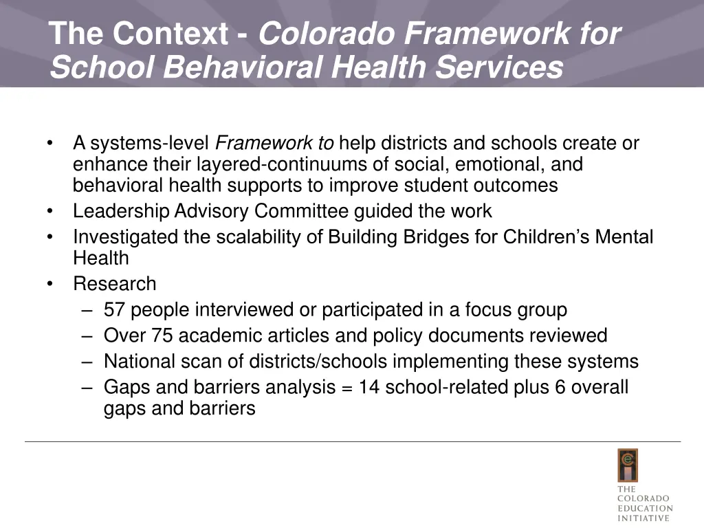 the context colorado framework for school