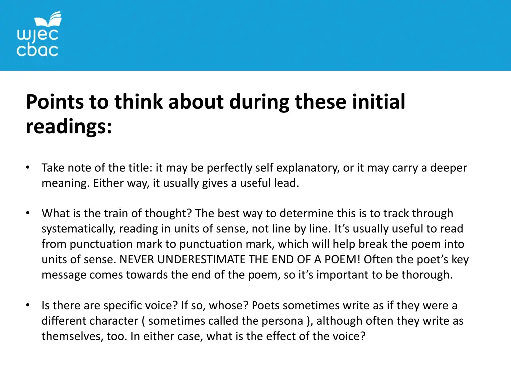 points to think about during these initial