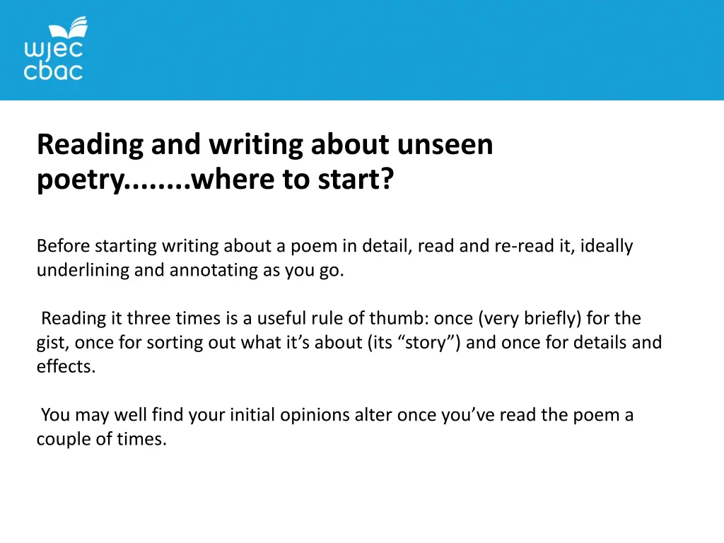 reading and writing about unseen poetry where