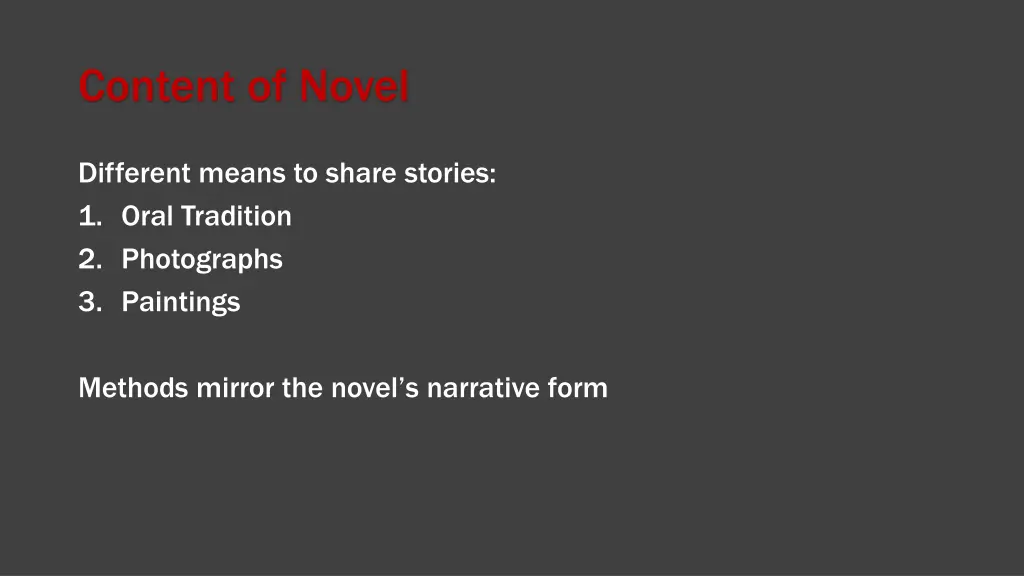 content of novel