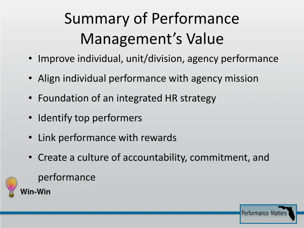 summary of performance management s value