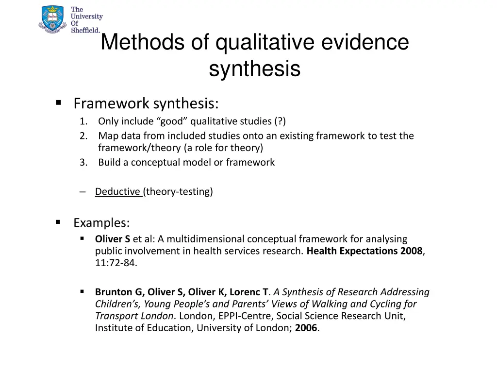 methods of qualitative evidence synthesis 1