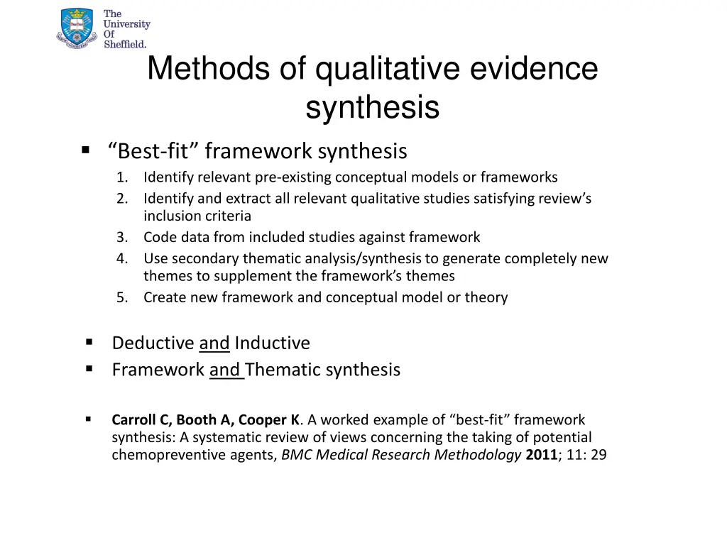 methods of qualitative evidence synthesis 2