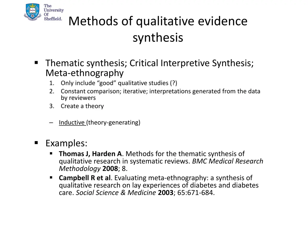 methods of qualitative evidence synthesis