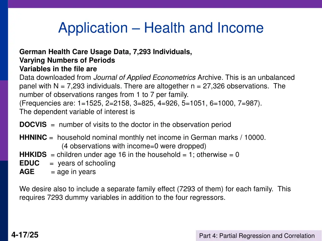 application health and income
