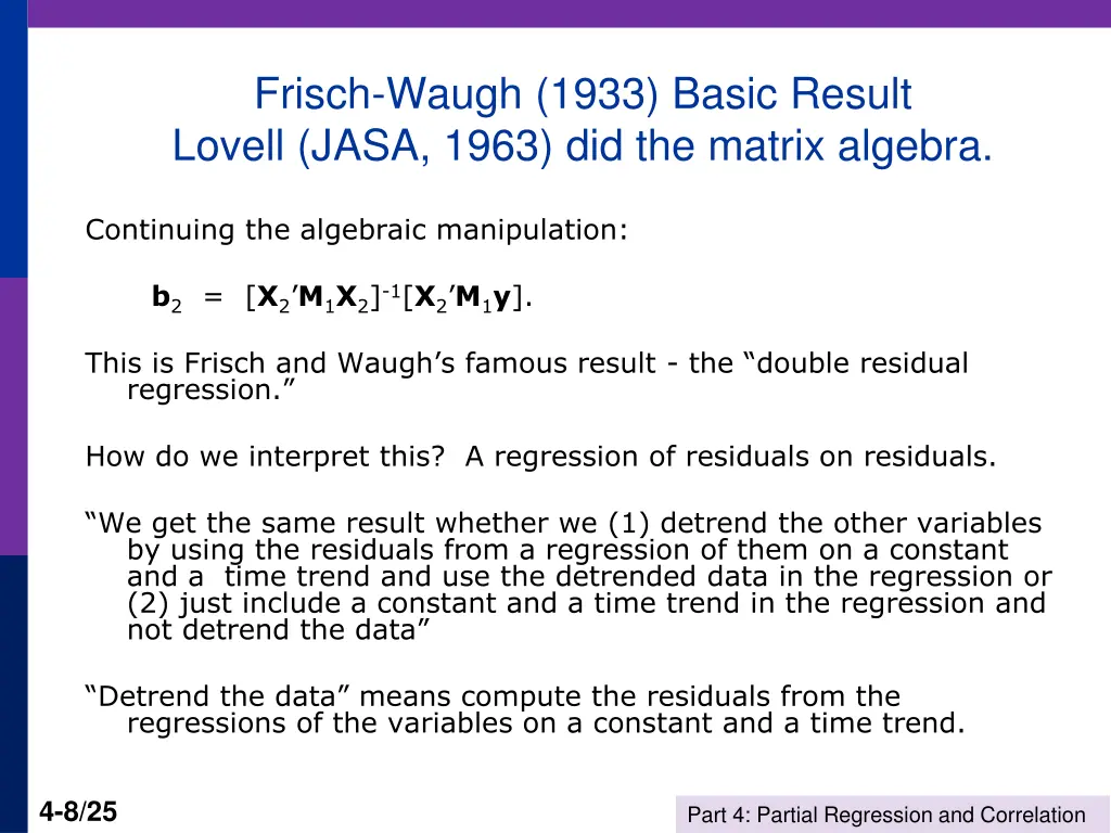 frisch waugh 1933 basic result lovell jasa 1963