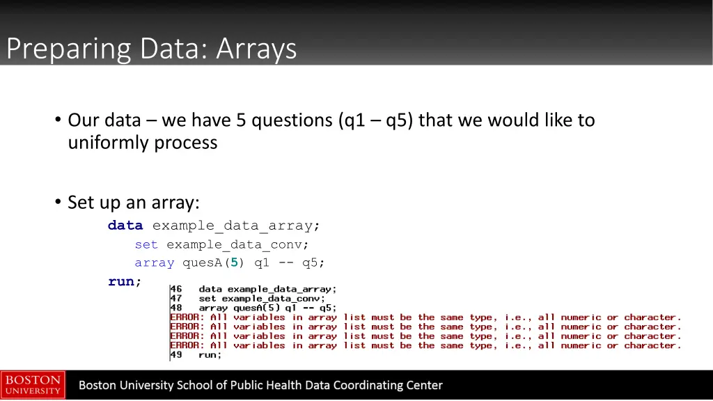 preparing data arrays 1