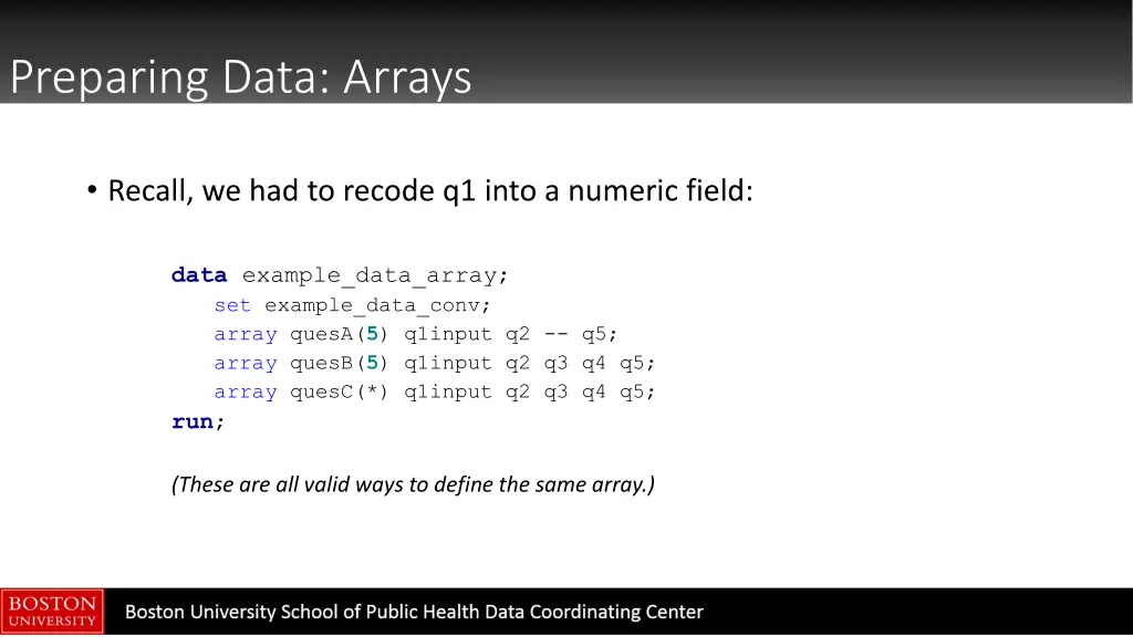 preparing data arrays 2