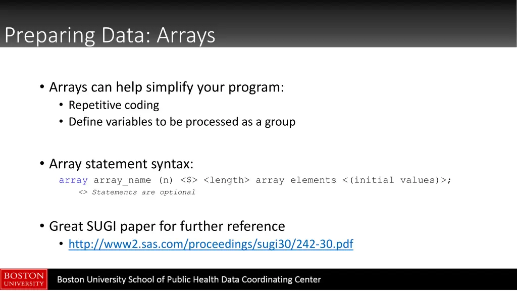 preparing data arrays