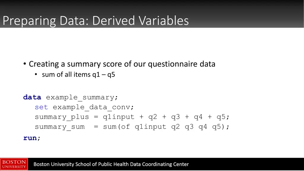 preparing data derived variables