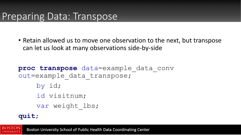 preparing data transpose